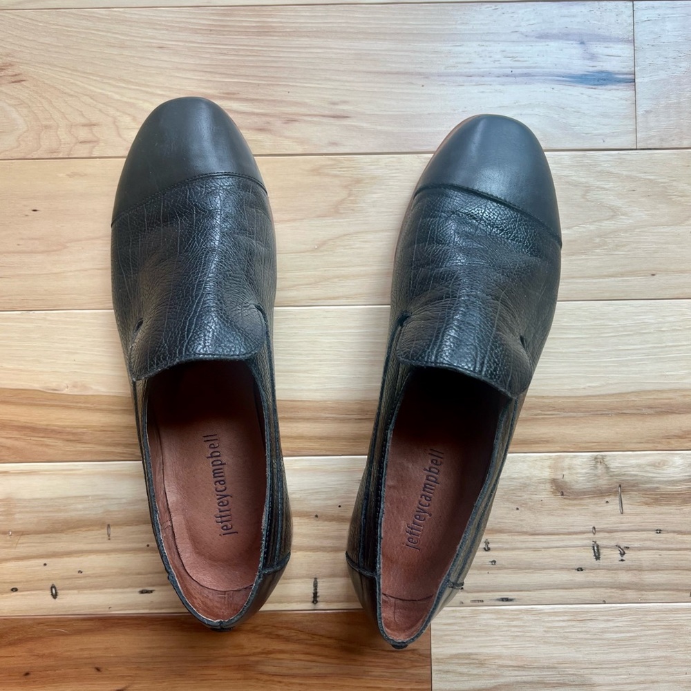 Jeffrey Campbell Black Leather Loafers Slip-Ons